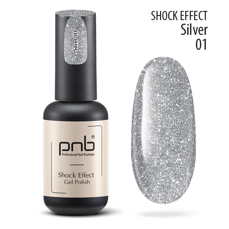 фото Гель-лак для ногтей pnb gel polish shock effect светоотражающий uv led 01 silver 8 мл