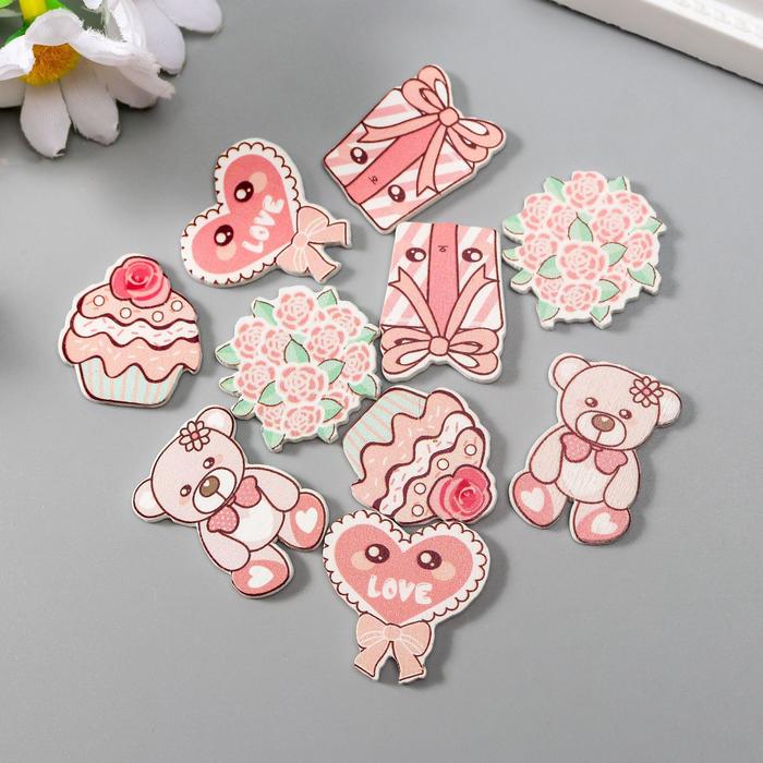 

Декор для творчества Арт Узор дерево Мишка с подарками набор 10 шт микс 2,4х1,7 см, 3шт., Разноцветный