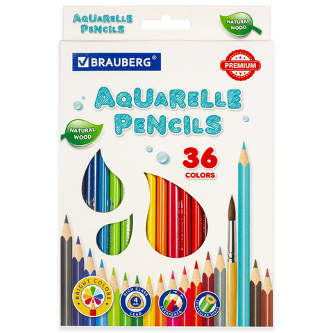 Карандаши цветные акварельные Brauberg Premium Aquarelle 36 цветов 181674 2 шт 1972₽