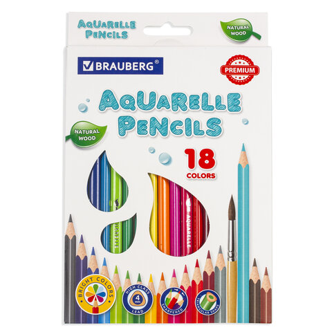 Карандаши цветные акварельные Brauberg Premium Aquarelle 18 цветов 181672 3 шт 1332₽