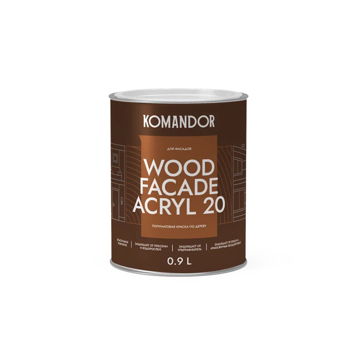 Краска для деревянных фасадов Komandor Wood Facade Acryl 20, полумат., база А, белая, 0,9 краска olsta wood paint база с 9 л
