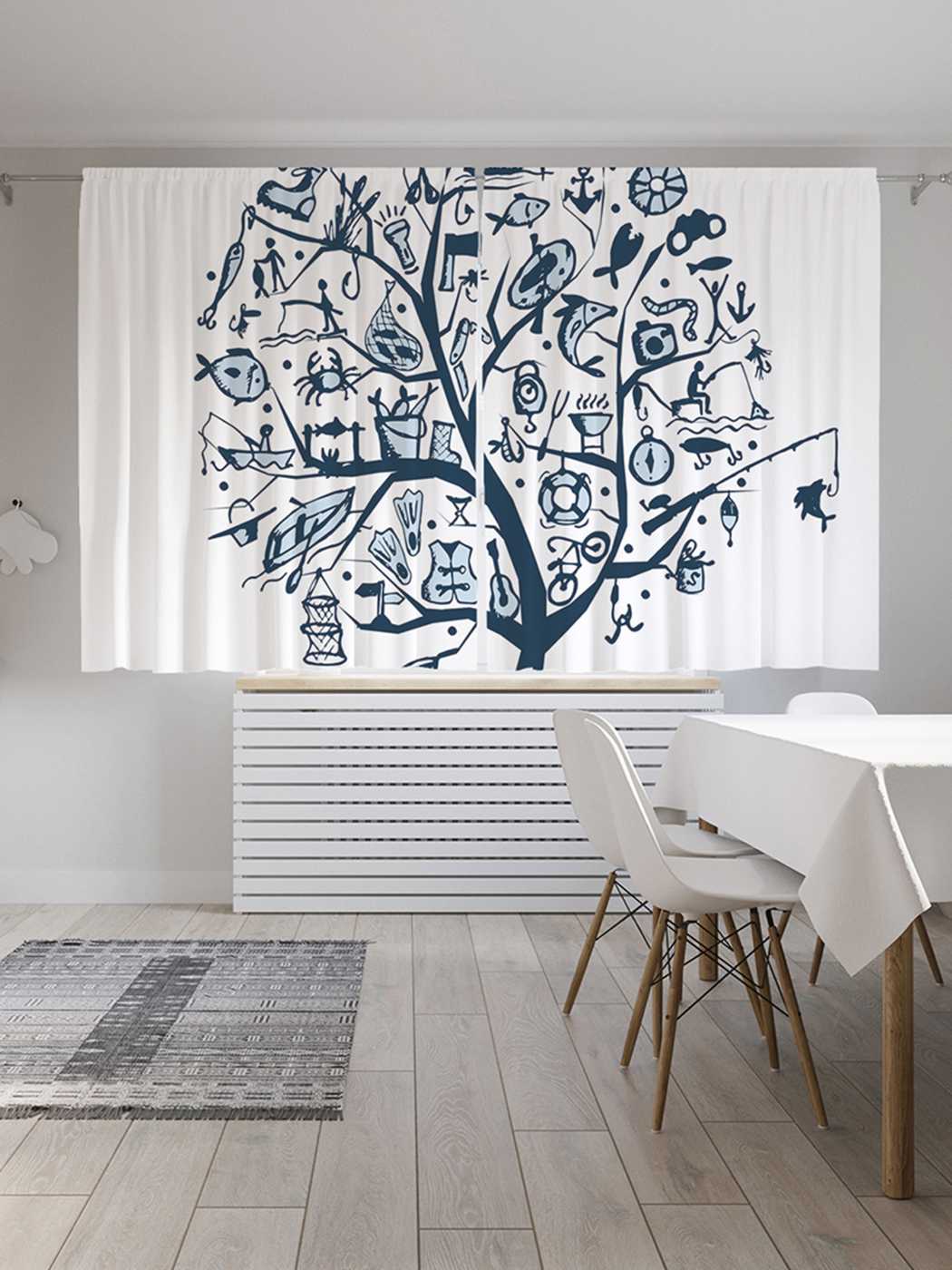 фото Классические шторы joyarty "рыбацкое дерево", серия oxford delux, 2 полотна 145x180 см