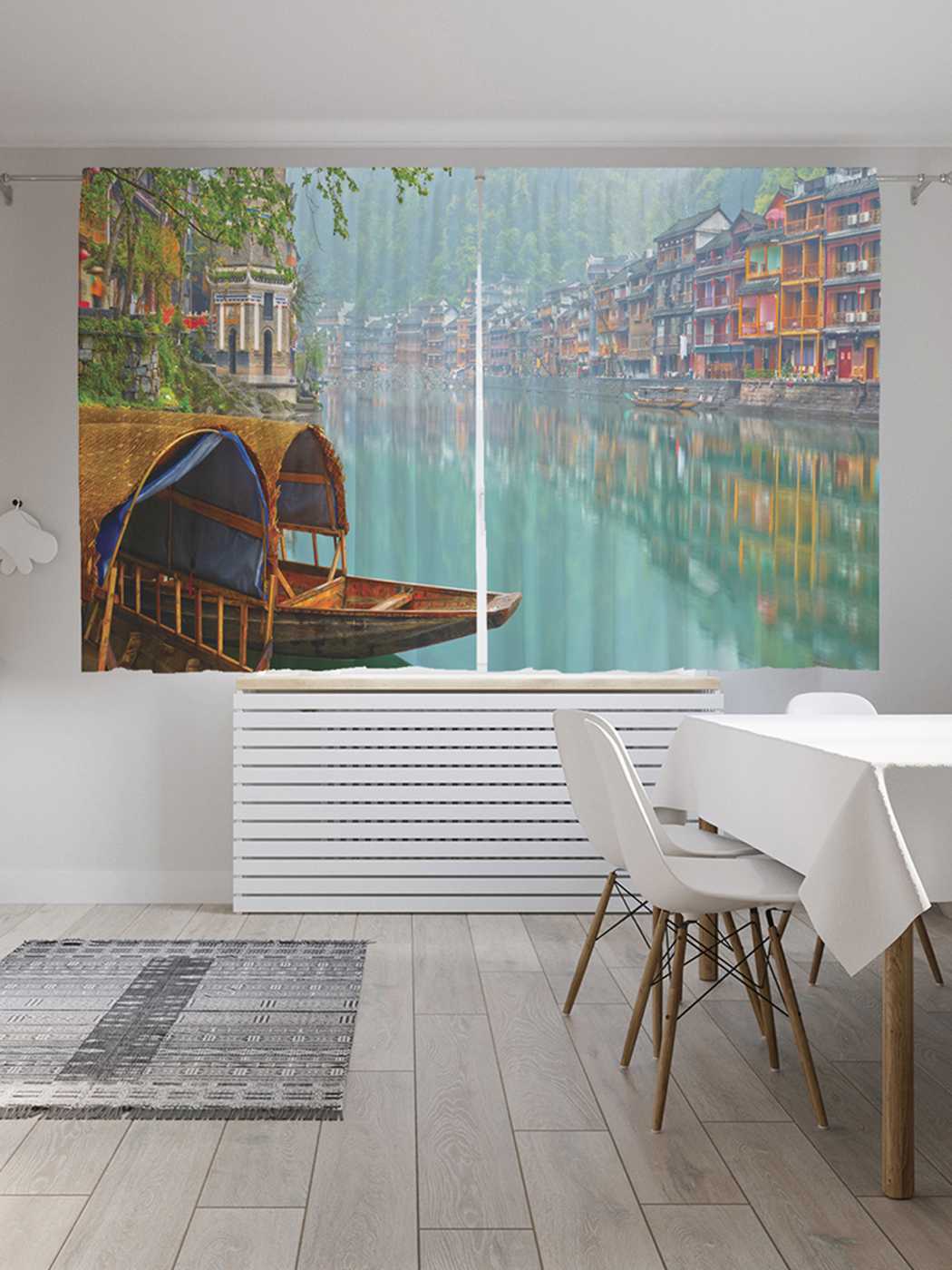 фото Классические шторы joyarty "городская переправа", серия oxford delux, 2 полотна 145x180 см
