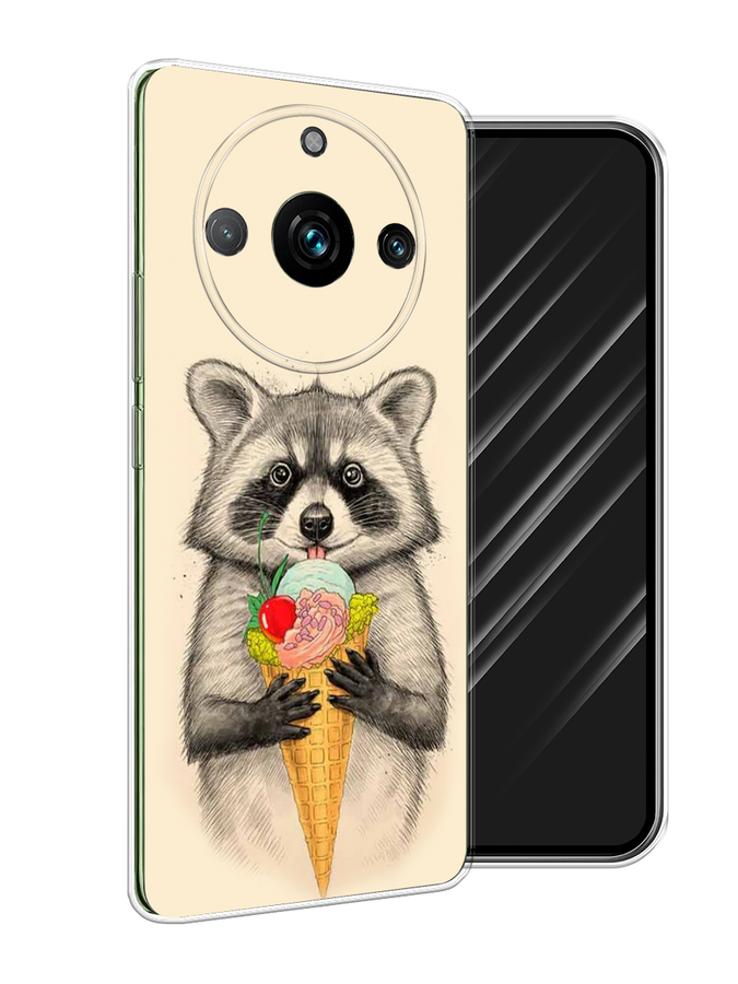 

Чехол Awog на Realme 11 Pro "Енот с мороженым", Бежевый;серый