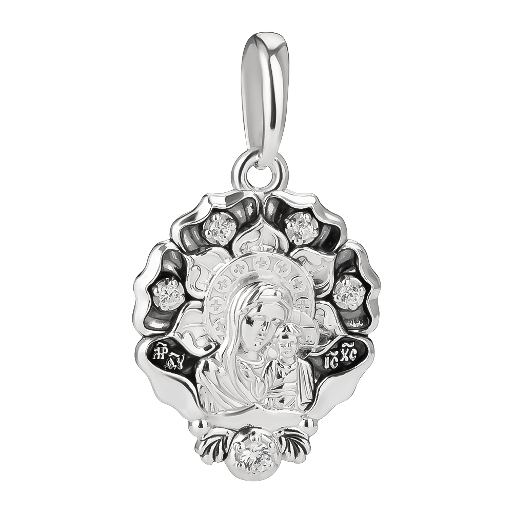 Кулон из серебра Елизавета Казанская икона Божьей матери, фианит