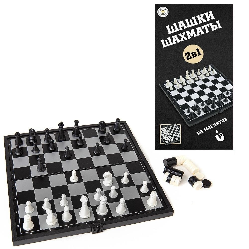 фото Игра настольная junfa toys шахматы и шашки магнитные s-00184