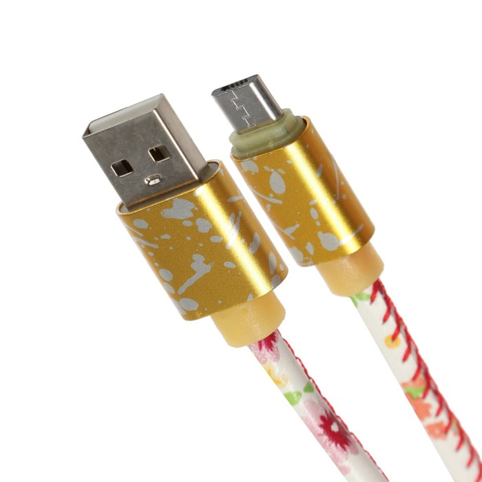 Кабель LuazON, microUSB - USB, 2.4 A, 1 м, оплетка экокожа, МИКС 100053909363