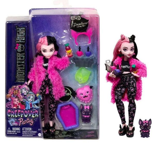 Кукла Monster High Дракулаура с питомцем Монстер Хай пижамная вечеринка, 3 поколение