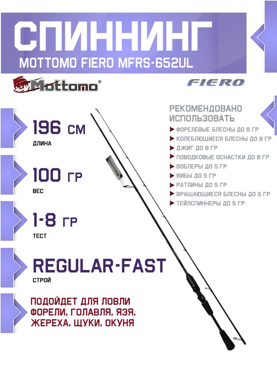 

Спиннинг Mottomo Fiero MFRS-652UL 196см/1-8g, Fiero