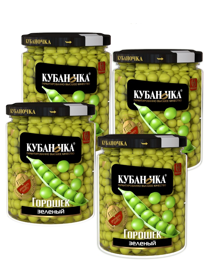 

Кубаночка / Зелёный горошек консервированный натуральный / вегетарианский 460г х 4 шт