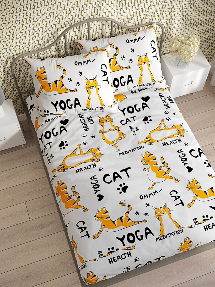 фото Простынь на резинке котики котики "yogacat" 180х200