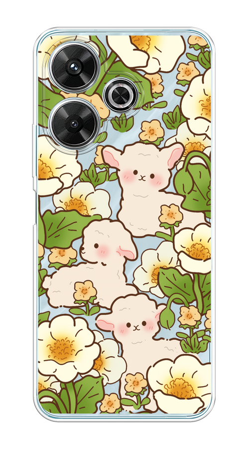 

Чехол на Xiaomi Redmi Note 13R, Xiaomi Redmi 13, Poco M6 4G/M6 Plus "Овечки в цветах", Зеленый;бежевый, 322550-1