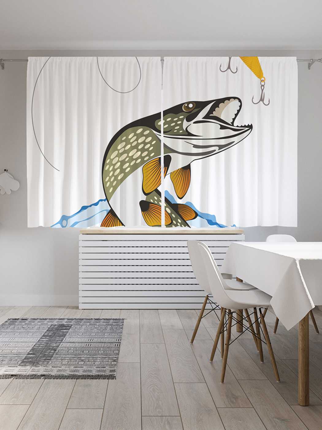 фото Классические шторы joyarty "хищная рыбалка", серия oxford delux, 2 полотна 145x180 см