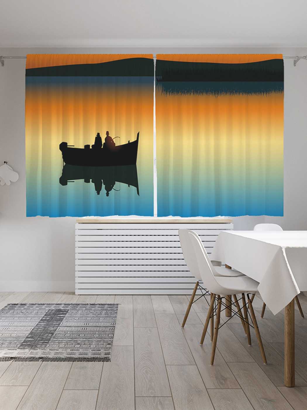 фото Классические шторы joyarty "рыбаки на радужной реке", oxford delux, 2 полотна 145x180 см