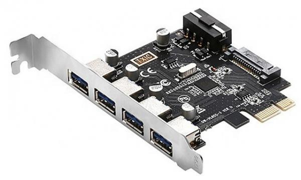 Контроллер GSMIN DP76 PCI-E на USB 3.0 x 4 c SATA 15-Pin Black