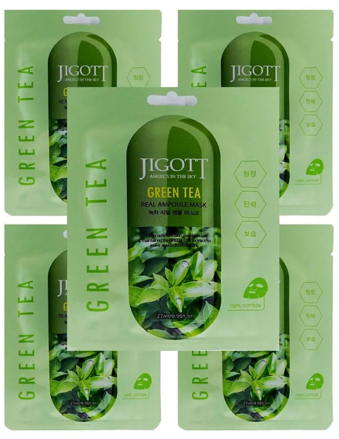 

Маска ампульная Jigott с зеленым чаем Green tea real ampoule mask 5шт*27мл