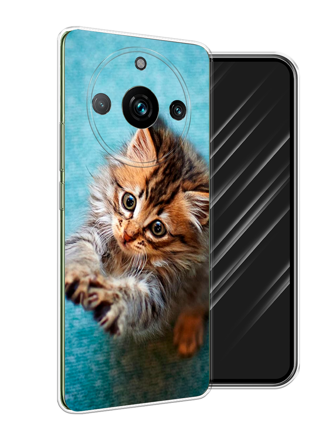 

Чехол Awog на Realme 11 Pro "Котенок просит есть", Бирюзовый;коричневый;белый