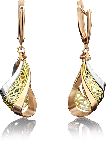 

Серьги подвески из комбинированного золота PLATINA jewelry 02-3643-00-000-1140-48, 02-3643-00-000-1140-48