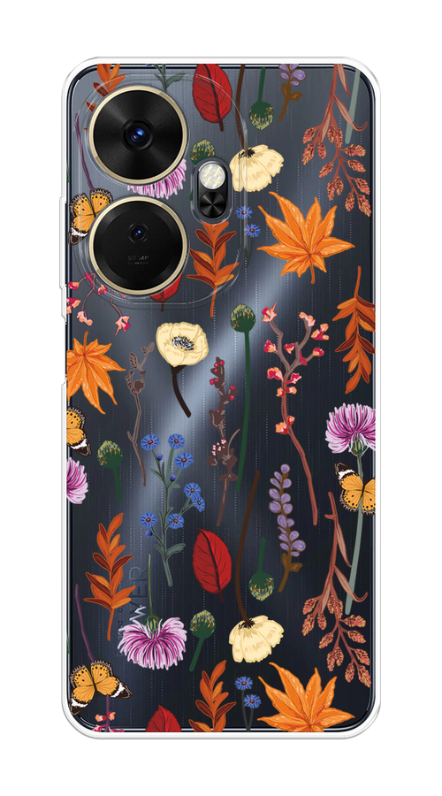 

Чехол на Itel P55 Plus 4G "Orange Purple flowers", Оранжевый;красный;розовый;желтый;прозрачный, 3201950-1