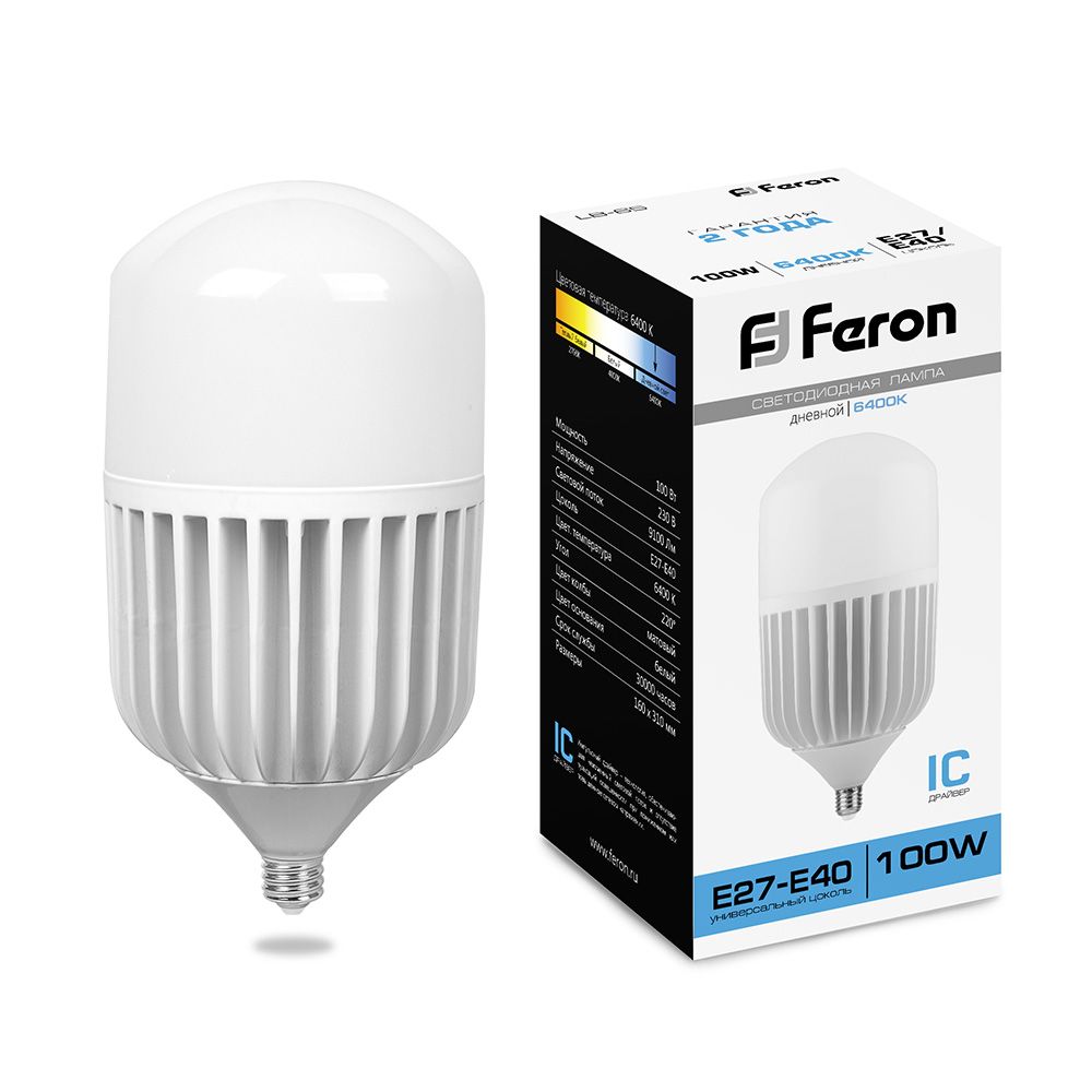 фото Лампа светодиодная feron lb-65 25827 (100w) 230v е27-e40 6400k t160