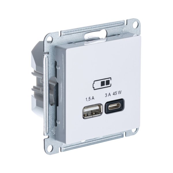 фото Розетка usb a+c 2-местная (1.5а и 3а) systeme electric atlas design, лотос atn001329