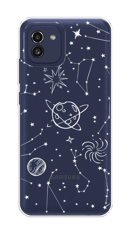 

Чехол на Samsung Galaxy A03 "Планеты в космосе", Белый, 2104950-2