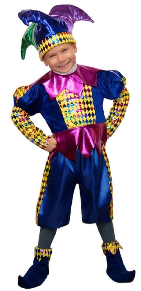 фото Костюм элит классик карнавальный детский королевский шут синий 28 (116 см)