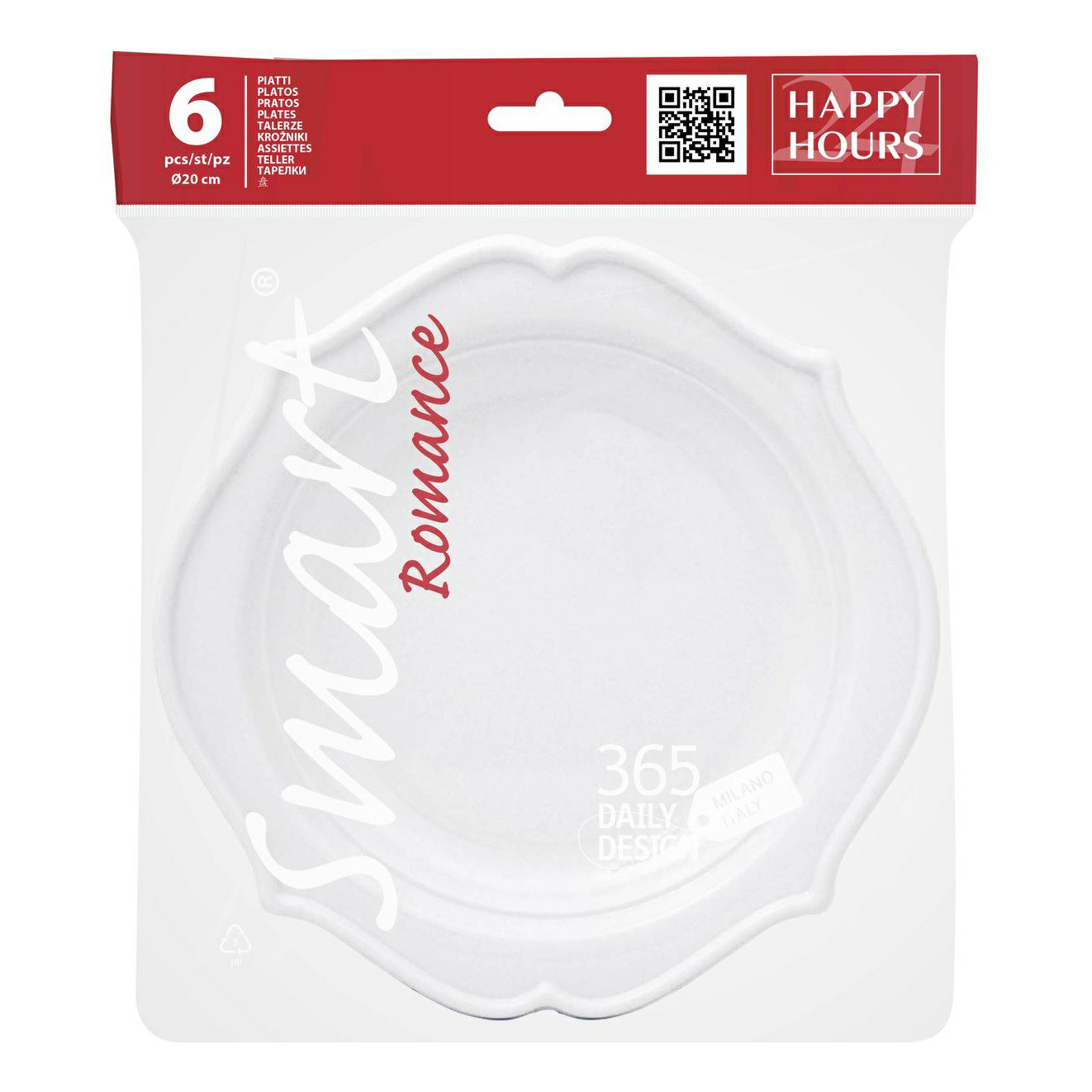 Тарелки пластиковые Smart 20 см белые 6 шт