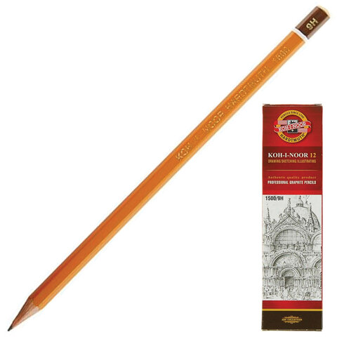 

Карандаш чернографитный KOH-I-NOOR 1500, 9H, корпус желтый, 150009H01170, 12 шт