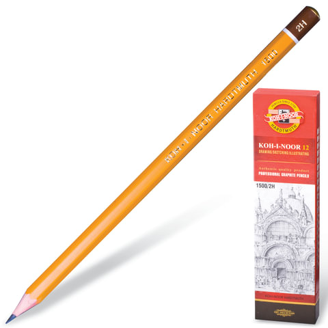 

Карандаш чернографитный KOH-I-NOOR 1500, 2H, корпус желтый, 150002H01170RU, 12 шт