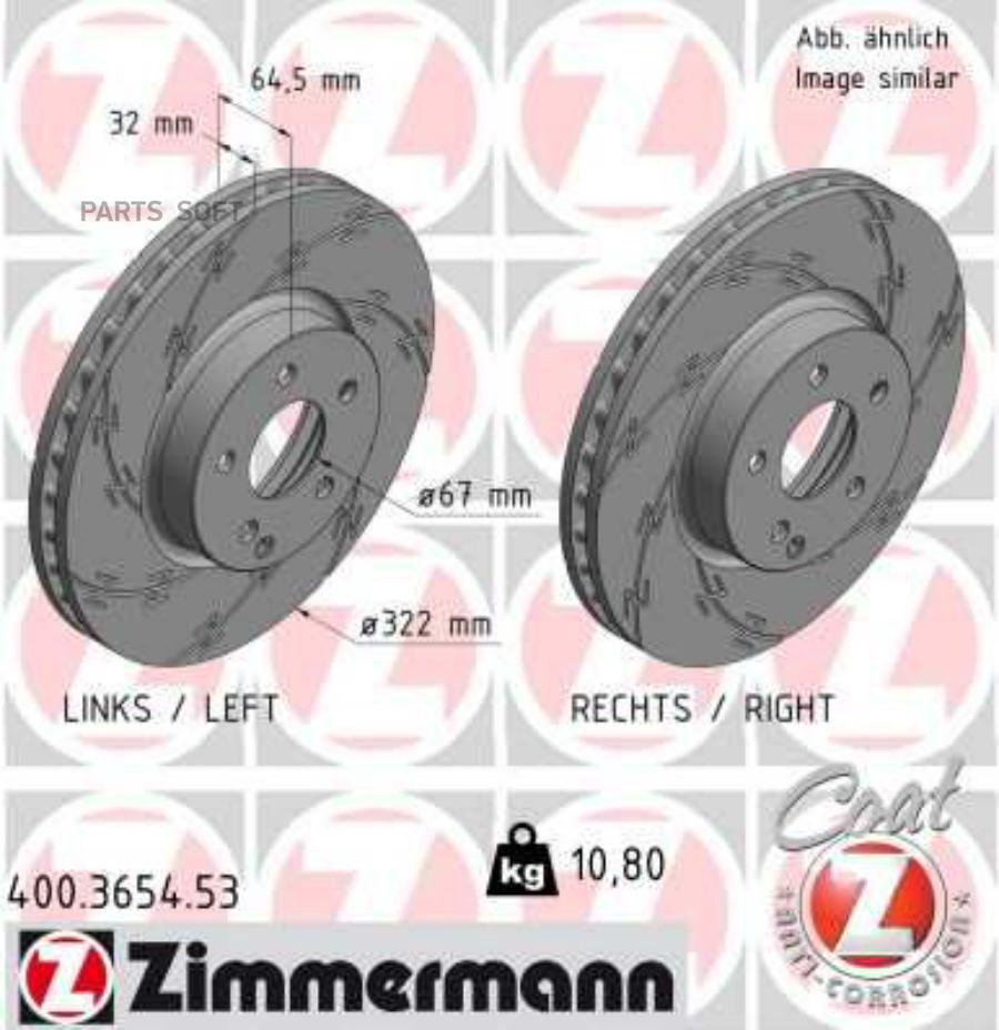 

ZIMMERMANN 400.3654.53 Диск торм.MERCEDES E W212 2009-2016 1шт