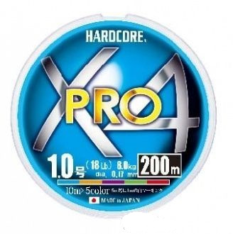 Шнур плетеный Duel PE HARDCORE X4 PRO 200m #0.6 5COLOR 5.4Kg (0.13mm)