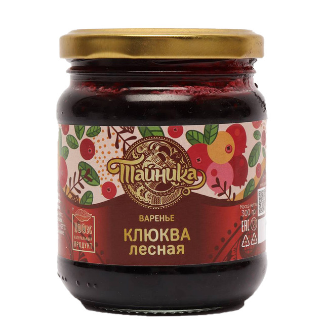 

Варенье клюквенное Тайника "Клюква лесная" натуральное органическое, 300 грамм, Клюква