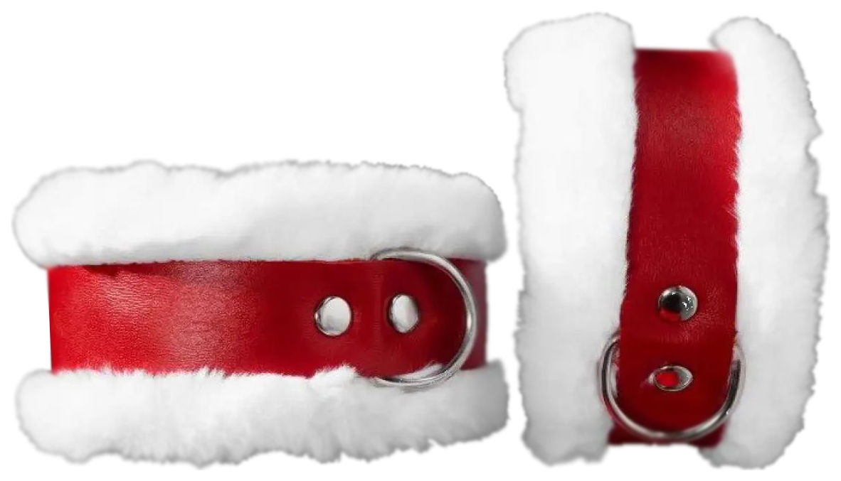 Бело-красные наручники из натуральной кожи с нежным мехом 189300