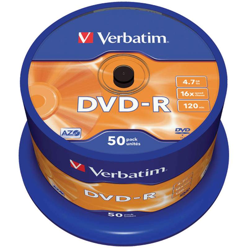 Диск DVD-R 4.7Gb Verbatim 16x Cake Box (50шт) (арт. 110675)