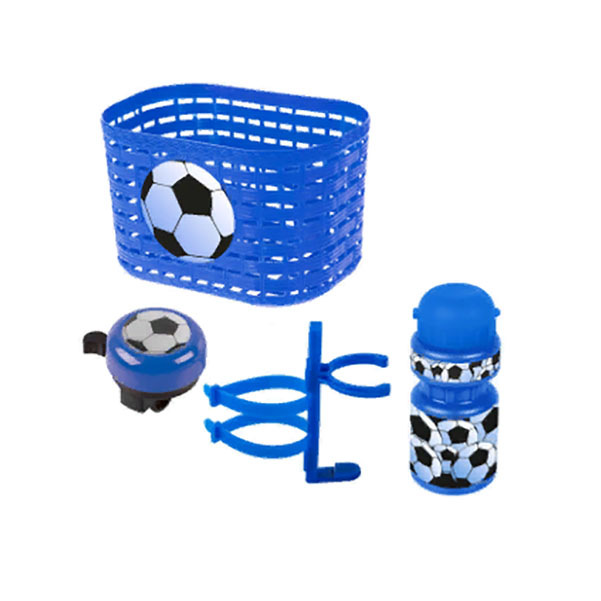 фото Корзина велосипедная+фляга+звонок комплект синий "футбол" ventura kids