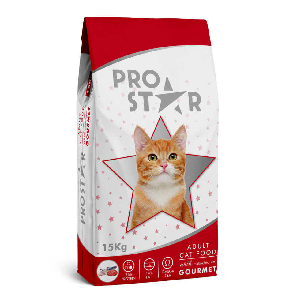 Сухой корм для кошек Prostar Adult Cat Gourmet с курицей и рыбой, 15 кг