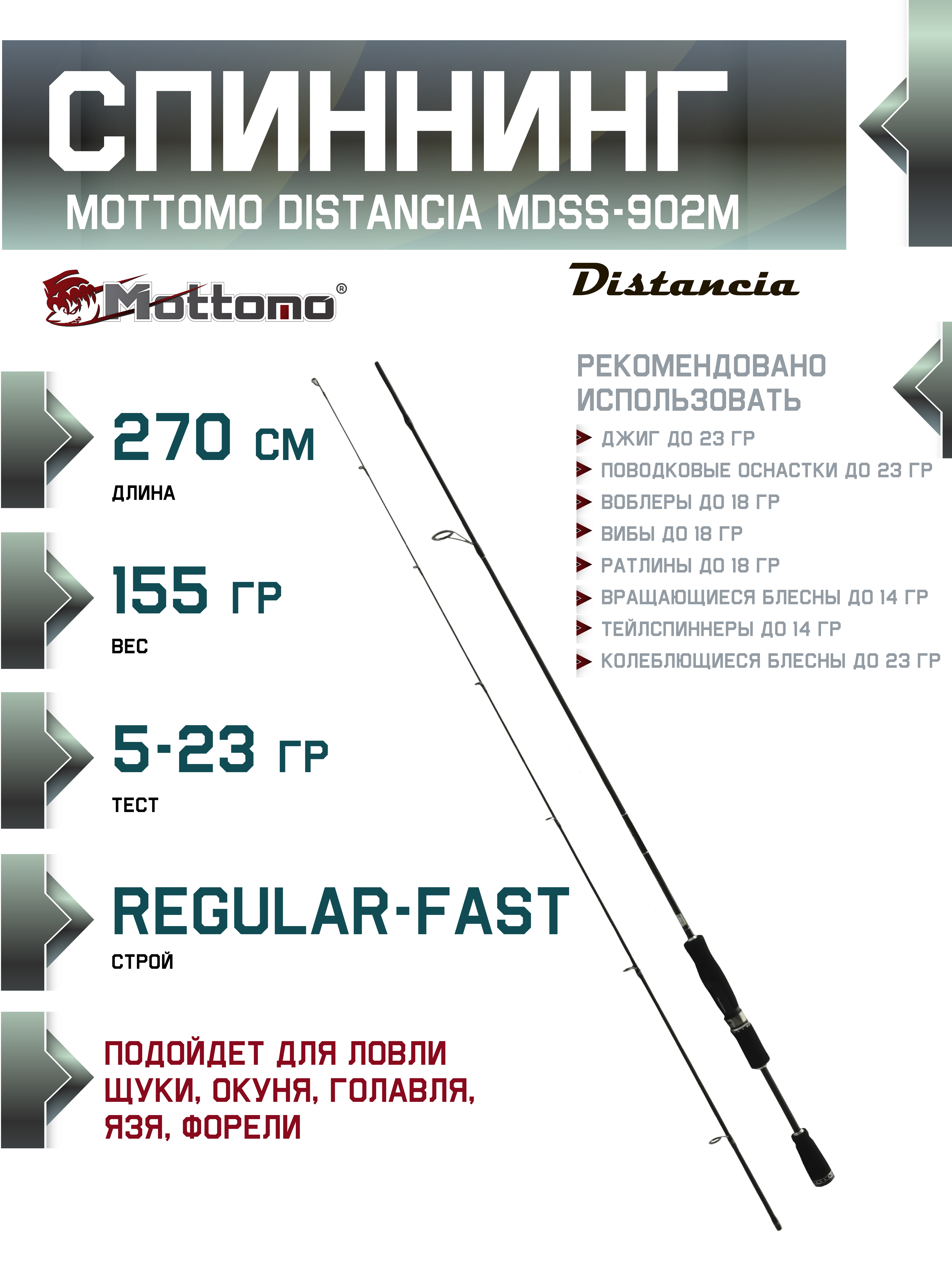 Спиннинг Mottomo Distancia MDSS-902M 270см/5-23g