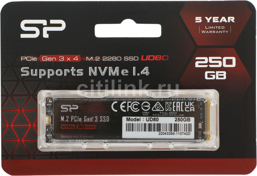 

SSD накопитель Silicon Power UD80 M.2 2280 250 ГБ (SP250GBP34UD8005), UD80