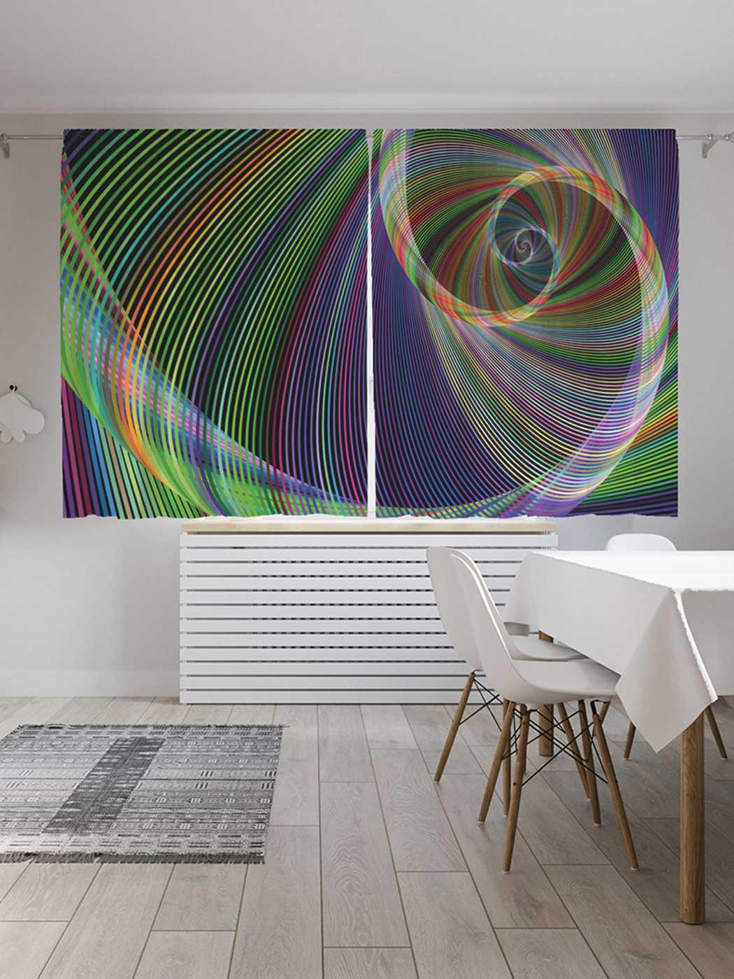 

Классические шторы JoyArty "Радужная волнистая спираль", Oxford DeLux, 2 полотна 145x180, Радужная волнистая спираль