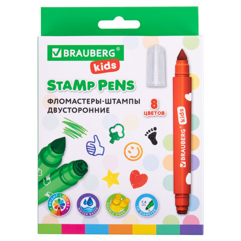 

Фломастеры-штампы двусторонние FUNNY STAMPS, 8 цветов, Brauberg KIDS, 152179, 3 шт, Коричневый;красный;голубой;оранжевый;желтый;зеленый;синий;черный