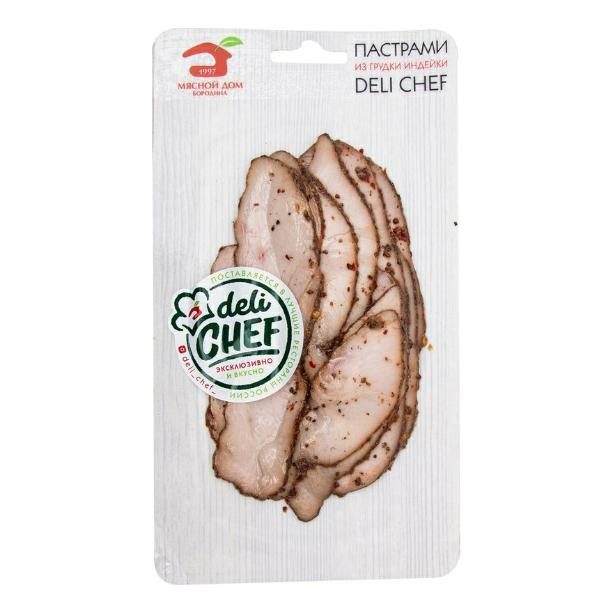 

Пастрами из индейки копчено-вареная Мясной Дом Бородина DeliChef +-300 г