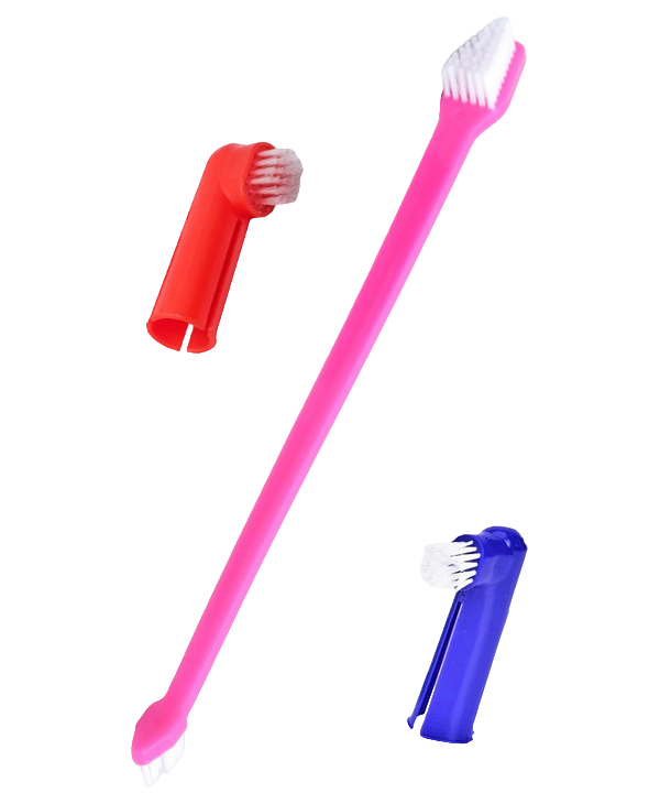 Набор зубных щеток для собак Luxury Paws, розовый, красный, синий, 3 шт