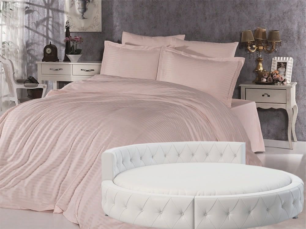 

Простыня Maktex круглая из страйп сатина на резинке 220x220x20 Пудра 1х1, круглая из страйп-сатина на резинке 200 х 200 х 30