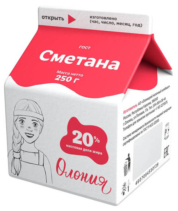 фото Бзмж сметана 20% пюр-пак 250г олония