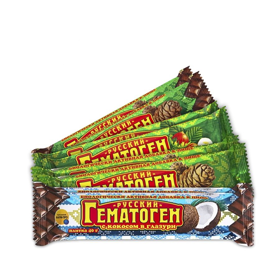 Купить Набор Гематогена Фарм-Про Русский лесной+кедровый орех+кедр+кокос 8 шт.