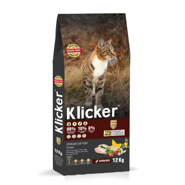 Сухой корм для кошек Klicker Sterilised Cat Chicken с курицей, для стерилизованных, 12 кг