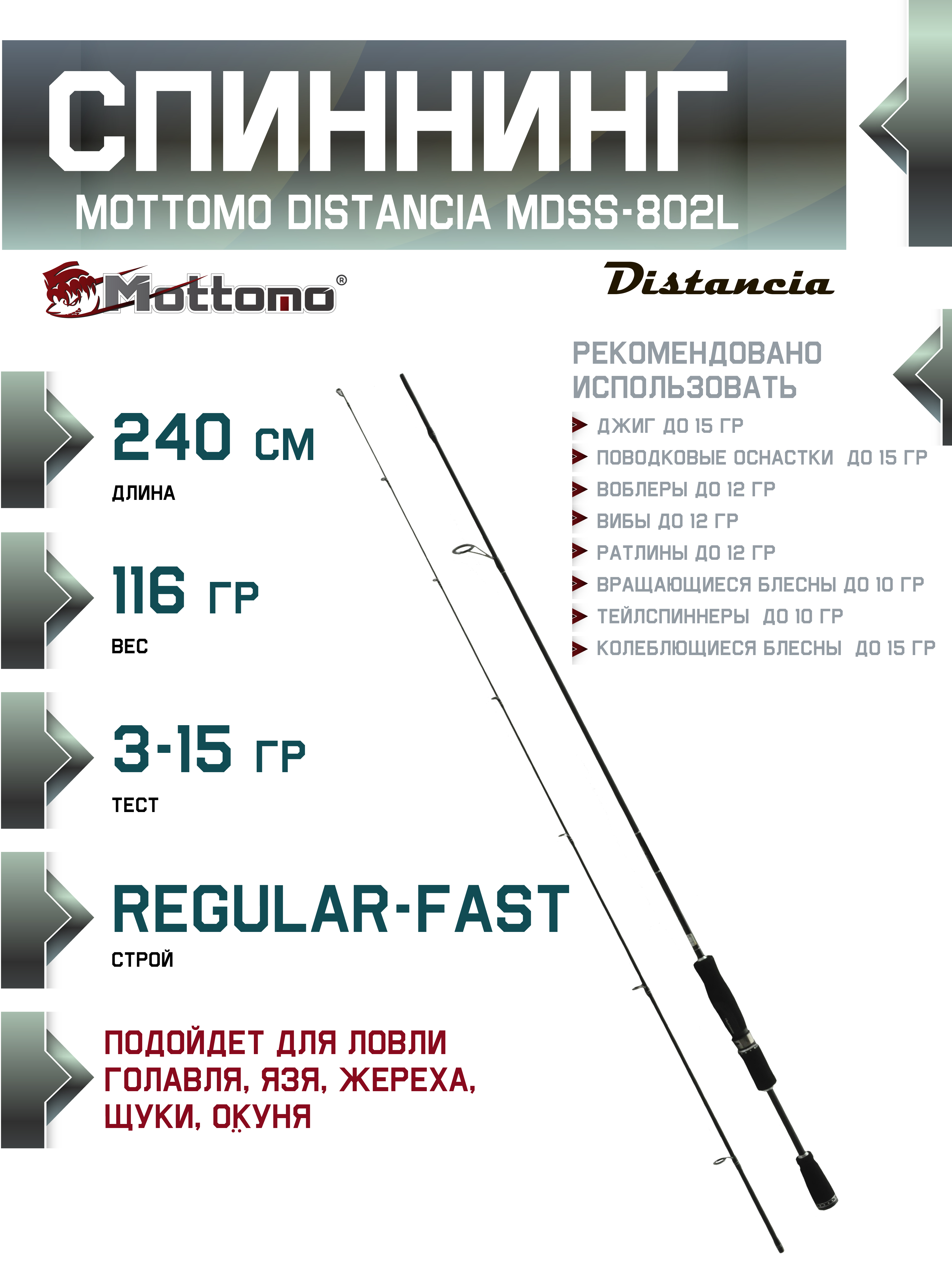 Спиннинг Mottomo Distancia MDSS-802L 240см/3-15g