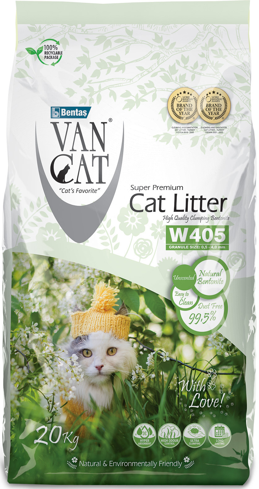 Комкующийся наполнитель Van Cat Natural бентонитовый 20 кг 3450₽