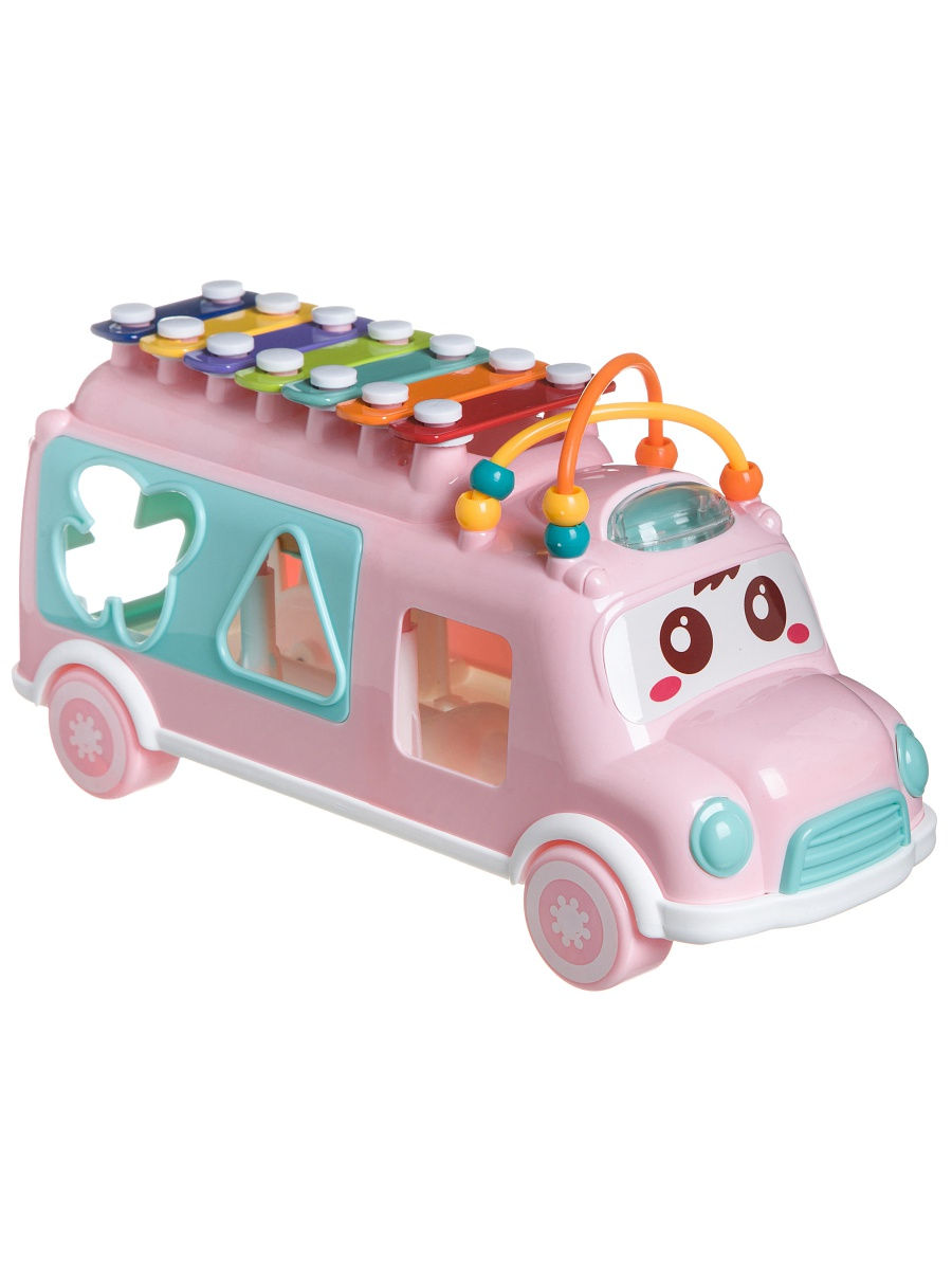 фото Игрушка-сортер автобус с ксилофоном, розовый bondibon
